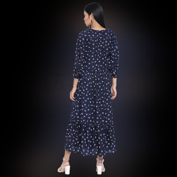 Winter Lily: Navy Blue Floral Maxi Dress - Picture 3 of 4